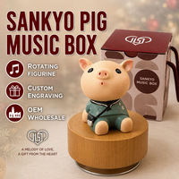 Boîte à musique rotative en bois, carrousel avec figurines, 20 adorables amis du zoo, cadeau souvenir gravé sur mesure, vente en gros OEM, 18 notes