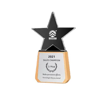 High Atmosphere Five-Pointed Star sSolid Wood Annual Meeting Excellent Staff Award Engraved Trophy