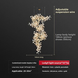 Lustre pour bâtiment duplex, luminaire d'escalier <span class=keywords><strong>de</strong></span> loft, entrée <span class=keywords><strong>de</strong></span> villa <span class=keywords><strong>de</strong></span> luxe, salon à double hauteur, hall d'accueil, bureau <span class=keywords><strong>de</strong></span> vente, motif feuille <span class=keywords><strong>de</strong></span> <span class=keywords><strong>Ginkgo</strong></span> - Product Image 6