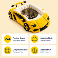 Lit pour animaux de compagnie en forme de voiture pour petits chiens et chats, nid douillet en peluche, canapé, maison de couchage intérieure confortable, design jaune Racer, cadeau pour animaux de compagnie