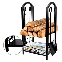 Support de rangement en fer pour bûches de cheminée d'intérieur avec porte-chaudron, pelle et brosse à foyer – Vente en gros