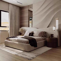 Modernes Gebogenes Wellen-Kopfteil Gepolstertes Bett King/Queen Size, Weicher Stoff Luxuriöses Schlafzimmermöbel