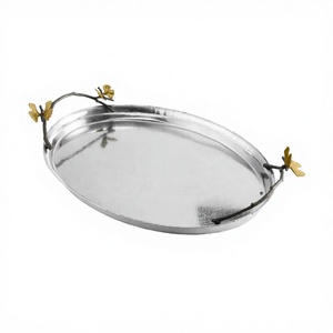 Plateau de service décoratif au design fantastique, grande qualité, métal argenté, design feuille d'or, poignée, écologique, passe au lave-vaisselle - Product Image 3