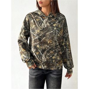 Sudadera con Capucha de Camuflaje para Mujer, Manga Larga, Holgada, Estilo Y2K, Transpirable, Tejida, Ropa Urbana - Product Image 3