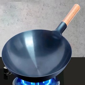 <span class=keywords><strong>Wok</strong></span> de Acero al Carbono Azul Precurado con Fondo Redondo y Mango de Abedul para Saltear y Freír - Product Image 4