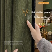 Cortinas Opacas de Chenilla de Algodón y Lino con Bordes Negros, Modernas, Elegantes, de Alta Gama, Personalizables, de Piso a Techo, para Sala de Estar/Dormitorio