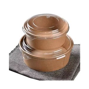 750ML 1000ML 1500ML Biodegradable Kraft Salad Bowls Disposable Paper Bowl For Food Packaging