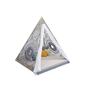 مصنع الجملة جميع الطقس إطار معدني الشاطئ سرير نهاري المعاصرة كراسي الشمس الهرم الروطان سرير نهاري في الهواء الطلق - Product Image 3