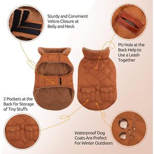 Giacca invernale con fodera Ultra spessa Premium per cani di piccola taglia piumino caldo con tasche portaoggetti (marrone) - Product Image 4