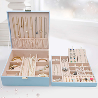 Boîte à bijoux en velours multifonction, coffre-fort à deux couches pour femmes et filles, boîte-cadeau