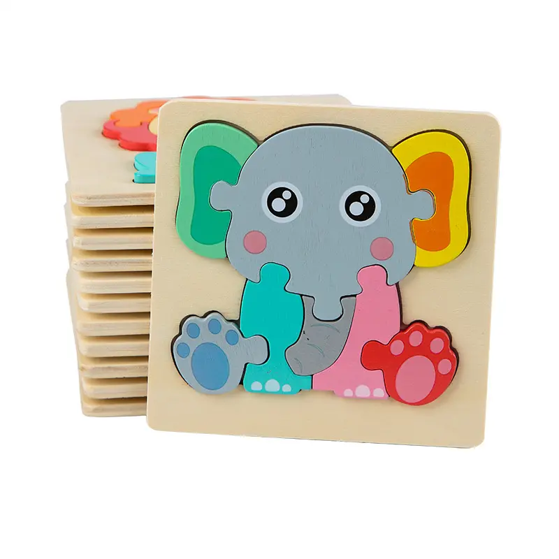 2023 Cartoon Animal Wooden Puzzles Kids Montessori Game Assembly Children Learning Educational Toys Wood 3D Jigsaw Puzzle PVC