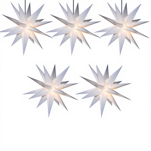 QF Paquete de 5 Luces Decorativas Navideñas de Estrella Morava de 23 Pulgadas para Exteriores, Funcionan con Pilas, Control Remoto, Colgantes - Product Image 1
