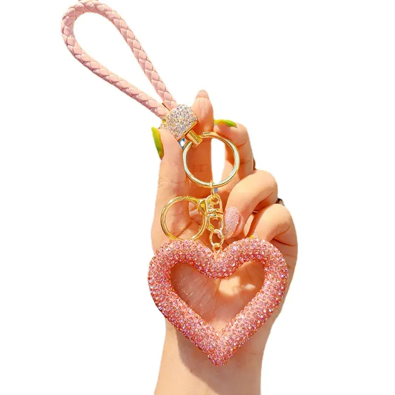 Cute Women's Rhinestone Keychain Diamond Bag Heart Car Key Pendant Accessories Offset & UV Printing Keychain Type