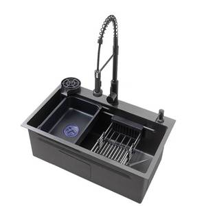 Évier de cuisine intelligent moderne en acier inoxydable 304 noir, soudé, de forme carrée, avec surface nano, adapté à la maison - Product Image 3