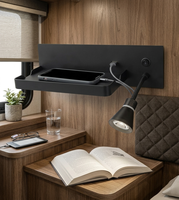 Lampe murale de chevet RV AC100-240V 2W LED avec étagère, chargeur USB et sans fil, projecteur de lecture réglable, noir