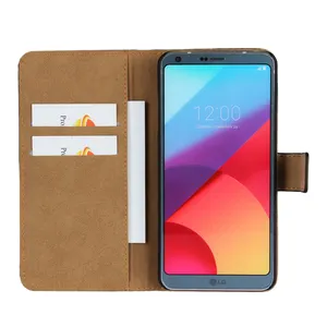 Dompet sarung ponsel kulit asli model lipat dompet tempat kartu kredit dompet penutup berdiri untuk LG G6