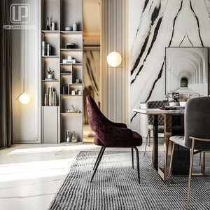 Ensemble de table à manger en marbre blanc, meubles de salle à manger de luxe, table rectangulaire en acier inoxydable pour restaurant avec 10 chaises - Product Image 5