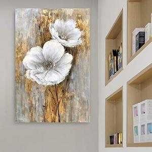 Fiori bianchi dipinti a mano pittura murale Bouquet gigli <span class=keywords><strong>girasoli</strong></span> selvatici pittura a olio <span class=keywords><strong>con</strong></span> foglia d'oro decorazione soggiorno - Product Image 3