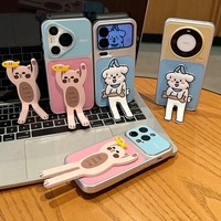 Coque de téléphone compatible avec iPhone 17 et 16, motif chien blanc à longues pattes contrastant jaune-bleu, transformable instantanément