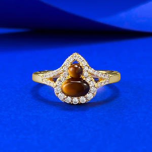 Nouvelle bague en argent S925 avec pierre œil de tigre, forme de <span class=keywords><strong>gourde</strong></span>, bague de contour, style tendance et polyvalent pour femmes - Product Image 1