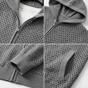 Cardigan <span class=keywords><strong>zippé</strong></span> décontracté pour <span class=keywords><strong>homme</strong></span> en <span class=keywords><strong>maille</strong></span> ajourée, respirant et léger, à manches longues - Product Image 6
