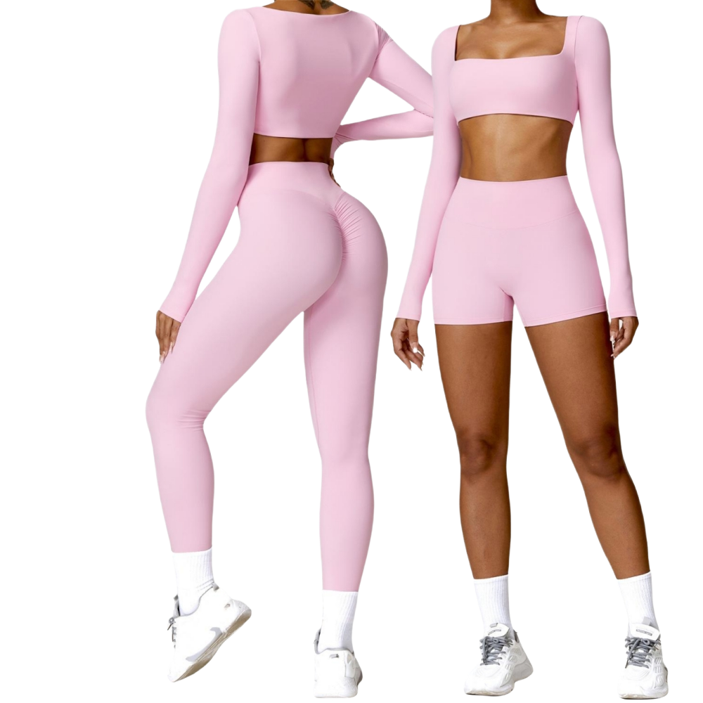 Customized Logo Sports Bra Long Sleeve Women's Gym Fitness Set Eco-friendly Breathable 2 Piece Scrunch Sports Yoga Leggings