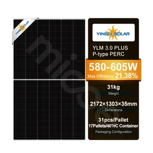 Yingli Solar High Efficiency P Type PERC Half Cell 580W 585W 590W 595W 600W 605W Solar Panels