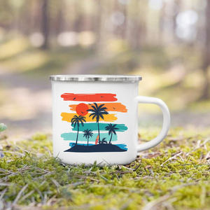 Taza con estampado de playa de <span class=keywords><strong>California</strong></span> Plam, tazas esmaltadas para acampar, taza de cerveza para fiesta de fogata de aventura, tazas con mango de montaña, regalos para <span class=keywords><strong>Camper</strong></span> - Product Image 5