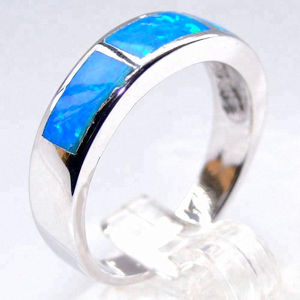Solid Sterling Silver <b>Blue</b> Fire Opal Ring for Women Jewelry - Product Image 2