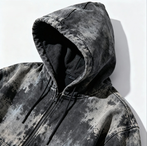 Fabricant sur mesure, sweats à capuche zippés épais délavés à l'acide uni pour hommes - Product Image 2