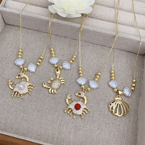 Wholesale <strong>Jewelry</strong> Vintage Style Classic Style Flower <strong>Crab</strong> Shell Copper Zircon 18K Gold Plated Box Chain <strong>Jewelry</strong> Set - Product Image 2