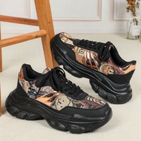 Scarpe da Donna Traspiranti in Pelle Morbida con Tomaia in Tessuto, Leggere e Comode, con Lacci, Sneakers Casual con Suola Spessa