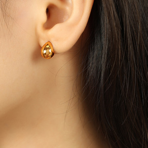 Teardrop Stud Earrings Gold Color <b>Titanium</b> Steel Simple Design Everyday Jewelry - Product Image 4
