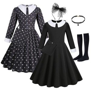 Abito da Famiglia con Stampa, Costume Cosplay, Vestito Nero a Maniche Lunghe, Abito da Ballo Nero con Borsa - Product Image 4
