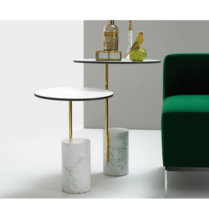 Mesa Auxiliar Redonda de Mármol Blanco con Tapa de Cristal, Diseño Moderno para el Hogar y el Comedor - Product Image 1