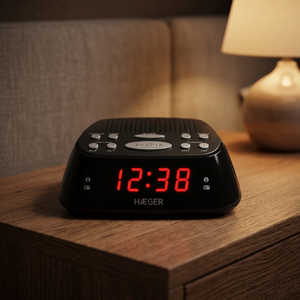 AM/FM Digital Alarm <b>Clock</b> Radio with <b>LED</b> Display Snooze Plastic Red/Pil Power (Haeger RA-06B.005A) - Product Image 3