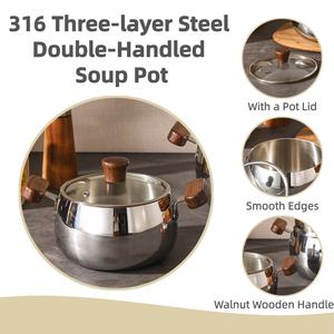 Casserole à double poignée en acier inoxydable 316 et bois de noyer, délicate et exquise, avec couvercle en verre, pour soupes et bouillons - Product Image 6