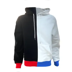 Hoodie Katun Berat Pria Kustom Hoodie Polos Warna Blok Kasual Pullover Hoodie Bulu Domba