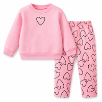 Ensemble de survêtement rose à imprimé cœur pour filles, vente en gros, sweat-shirt et pantalon doux, tenue confortable pour enfants, prend en charge OEM ODM
