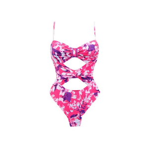 Maillot de bain une pièce HDJ grande taille à fleurs avec découpes, push-up et taille haute SQ66172 - Product Image 2