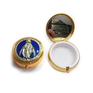 <b>Compact</b> Mirror Round Metal Embossed Religious Design Jewelry Box <b>Makeup</b> Mirror Tinplate Material - Product Image 5