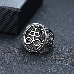Anillos de sello de Satán para hombres, sello de sigilo de <span class=keywords><strong>Lucifer</strong></span>, <span class=keywords><strong>diablo</strong></span>, acero inoxidable, Punk - Product Image 3