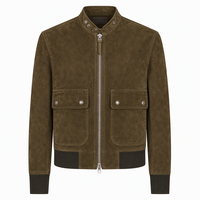 Blouson Bomber en daim marron pour homme, col montant, fermeture éclair, vêtement d'extérieur décontracté avec poches, logo personnalisé OEM