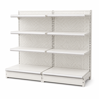Étagère gondole autoportante robuste à revêtement époxy en poudre simple face, avec panneau perforé blanc, réglable en métal pour supermarché