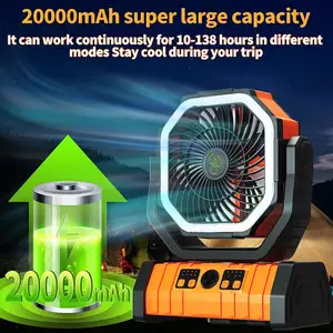 20000mAh Rechargeable Camping Fan With LED Lamp Hook Outdoor Portable Fan Remote Control Rotatable Table Fan For Car Office Desk