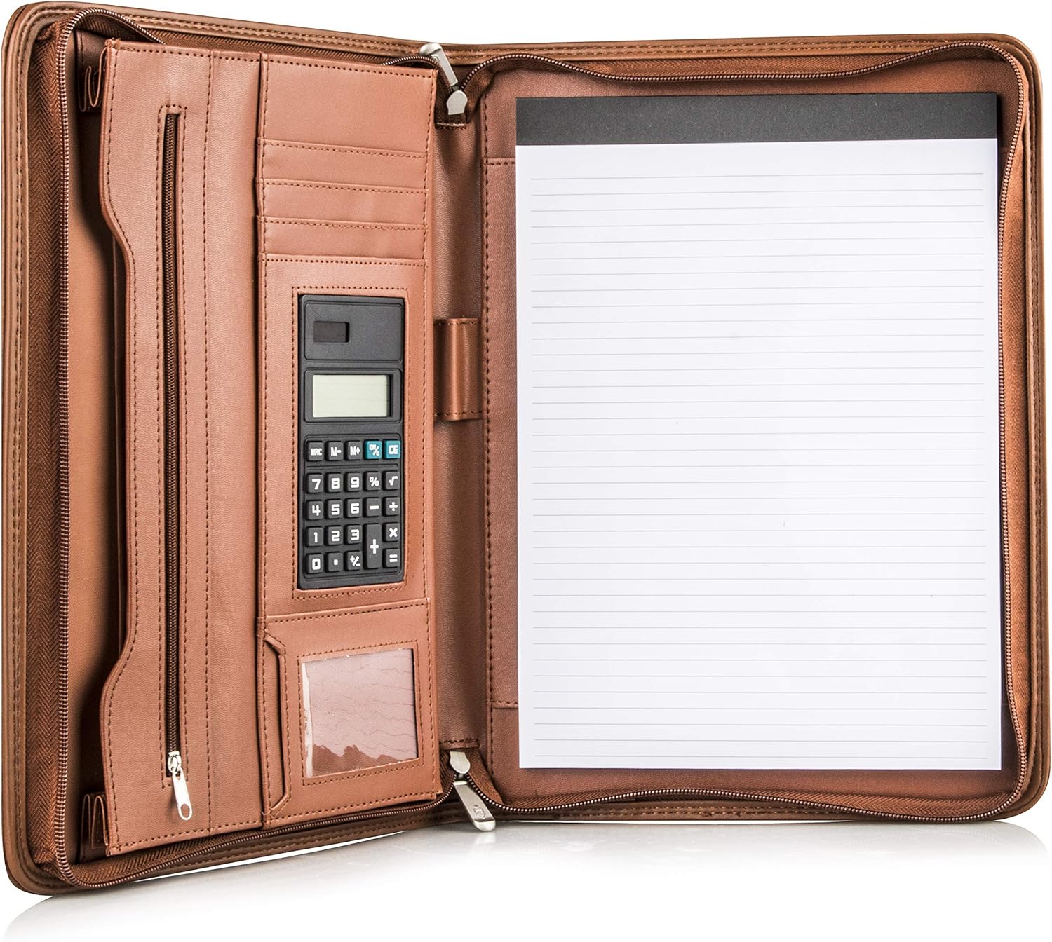 Изготовленный на заказ с тиснением логотипа на Молнии Padfolio Binder Органайзер с калькулятором с буквами блокнот