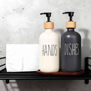 ขวดปั๊มสบู่เหลวแก้วทรงกลมแบบบอสตัน สีใส สีเหลืองอำพัน สีดำ สีขาว ขนาด 16 ออนซ์ 8 ออนซ์ 250 มล. 500 มล. สำหรับเครื่องสำอาง - Product Image 1