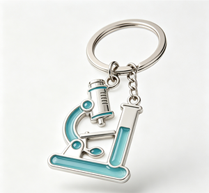 Llavero de metal esmaltado personalizado con tubo de microscopio y soporte para monedas, regalo científico vintage - Product Image 4