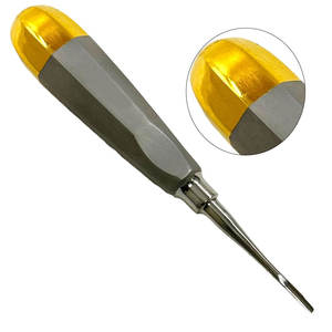 Elevador de punta de raíz para extracción dental de alta calidad, 3 mm, mango hueco recto, acero inoxidable alemán, mango dorado - Product Image 6