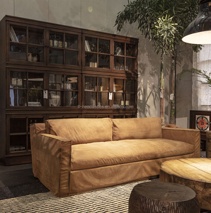 Sofá Cama de Cuero de Tres Plazas con Mechones <span class=keywords><strong>YSK</strong></span>-03, Estilo Wabi-Sabi, <span class=keywords><strong>Muebles</strong></span> de Madera Cómodos para Sala de Estar, Hotel, Apartamento, Villa - Product Image 2